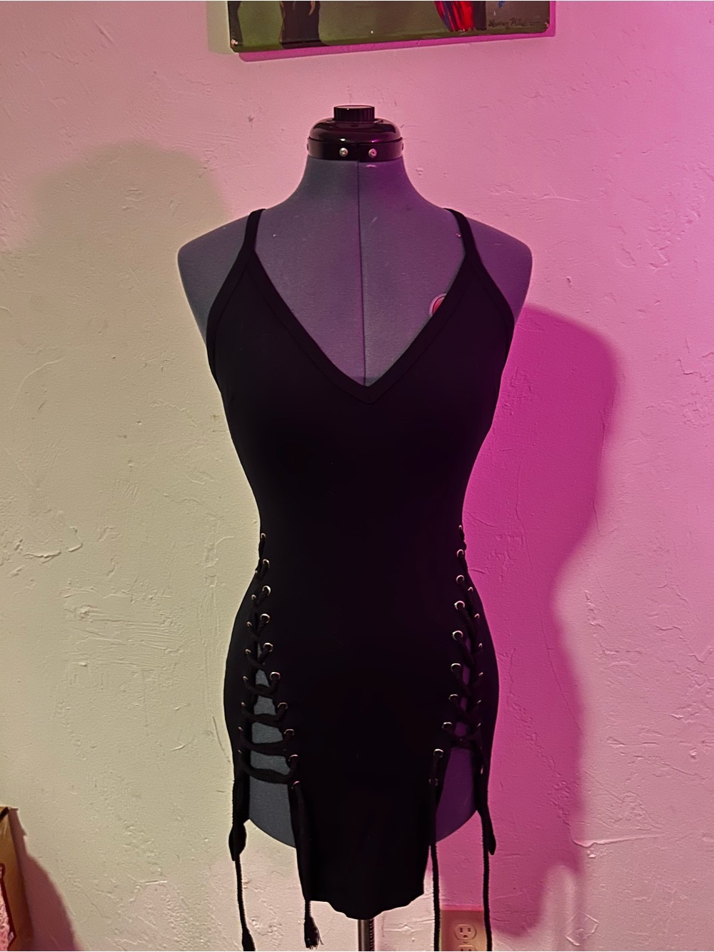 Windsor Black Lace-Up V-Neck Camisole Dress